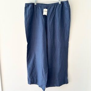 J. Jill Linen Wide leg Cropped Pants Size Large Blue Pull On Classic Boho NWT’s